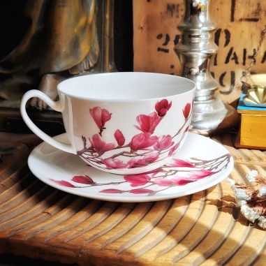 Tasse XL magnolia pourpre et sous-tasse