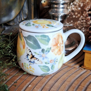 Tasse citron Sicile, couvercle et filtre intégré